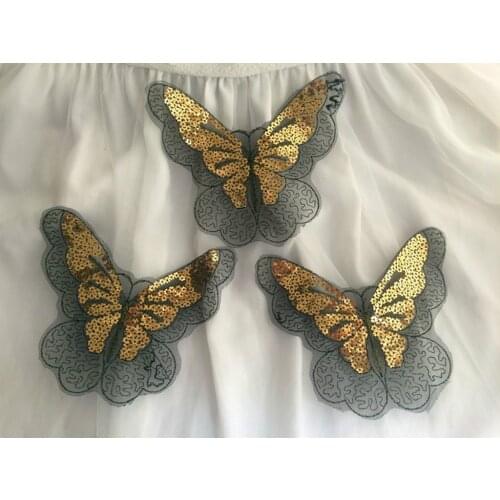 Size-15.5*14cm(20pcs/lot) Black Base Gold Sequined Butterfly Lace Applique