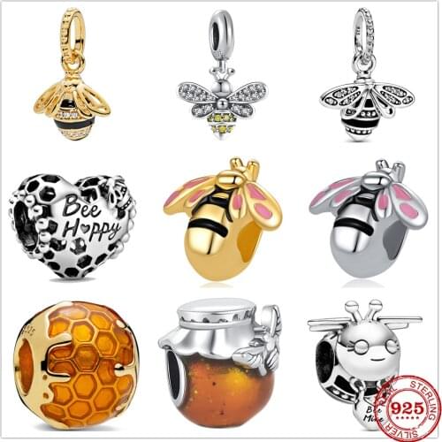Hot sale 100% 925 Sterling Silver Bee Honey Honeycomb Charm Fit Original Pandora Bracelet Making DIY Fashion Jewelry For Women