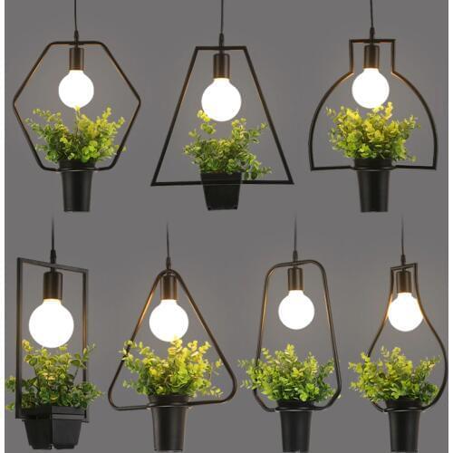 Nordic wrought iron clothing store restaurant bar table plant decorative geometric chandeliers