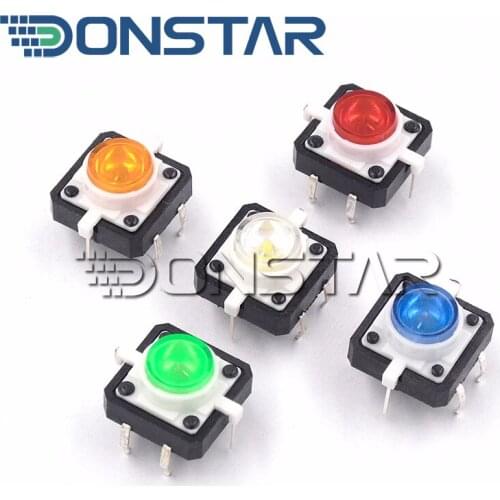 5PCS 12*12*7.3mm Tactile Push Button Switch Momentary Tact LED 5 Color 12X12X7.3mm 12x12x7.3 Push button switch with Led