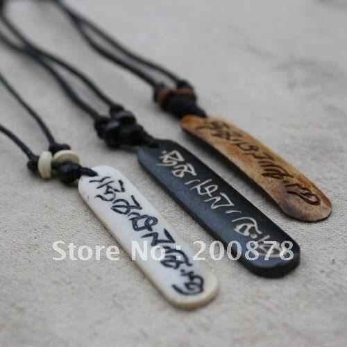 TNL353 Tibetan Yak Bone carved Mantras amulets pendant necklace,OM MANI PADME HUM, mix order,10pcs lot