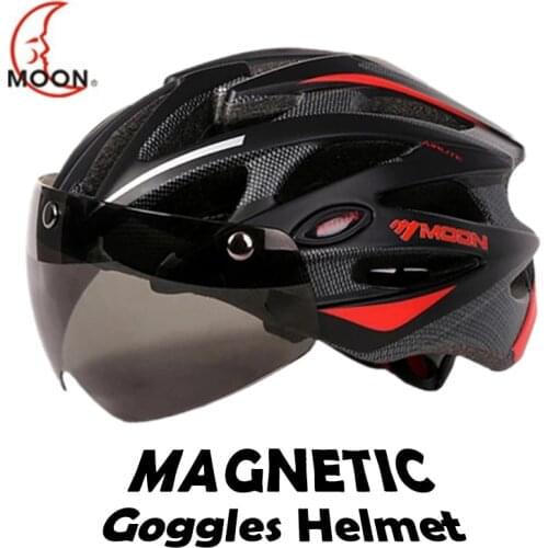 Moon 3 Magnetic Lens Bicycle Helmet MTB Outdoor Sport Road Bike Helmet with Goggles for Men Women Cycling Equipment Size 55-68cm