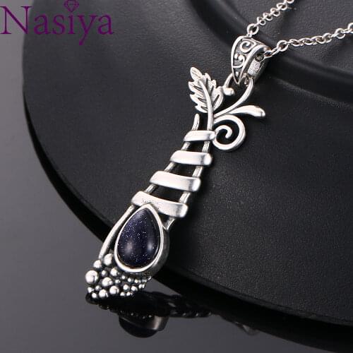 Vintage S925 Sterling Silver Jewelry Pendant Necklace Womens Customized Fansy Grape Plant Shape Bluesand Stone Pendants Gifts
