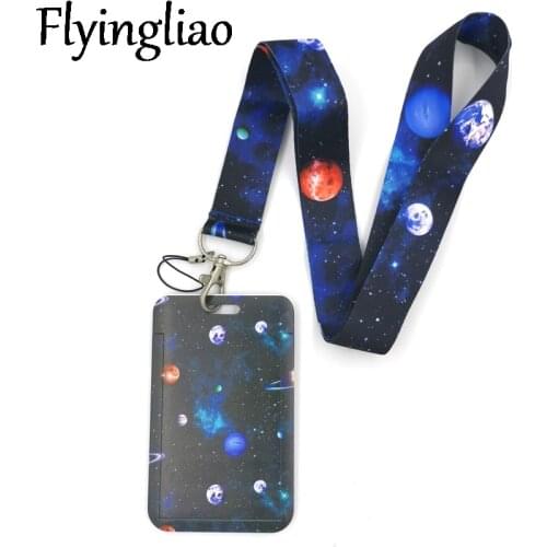 Universe Moon Space Creative Lanyard Card Holder Student Hanging Neck Phone Lanyard Badge Subway Access Card Holder Accessories
