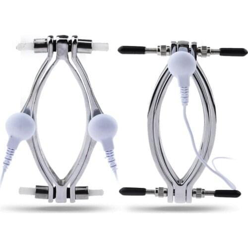 Electric Shock Labia Clip Clitoris Clamps Stimulator Peeping Vagina Speculum Sex Toys BDSM Bondage For Couples Flirting