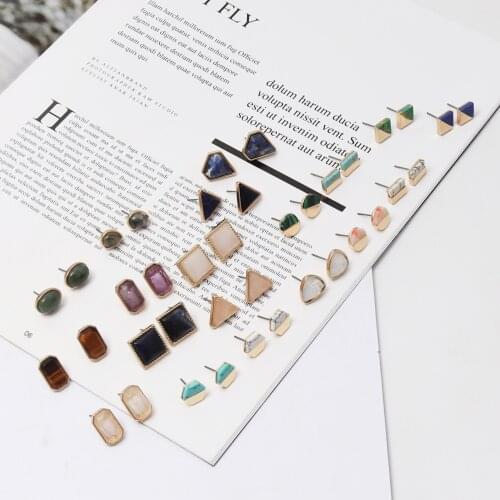 Geometric Big Natutal Stone Stud Earrings for Women