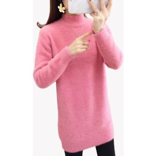Women Imitation Mink Velvet Knitted Sweater Pullover New Autumn Winter Solid Half Turtleneck Mid-long Sweater bottoming shirt 91