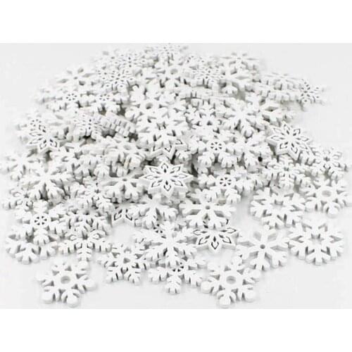 100pcs 25mm Mix Wooden White Snowflake Shape Slices Carving Wood Embellishment for DIY Art Craft Scrapbooking Wedding Decoration