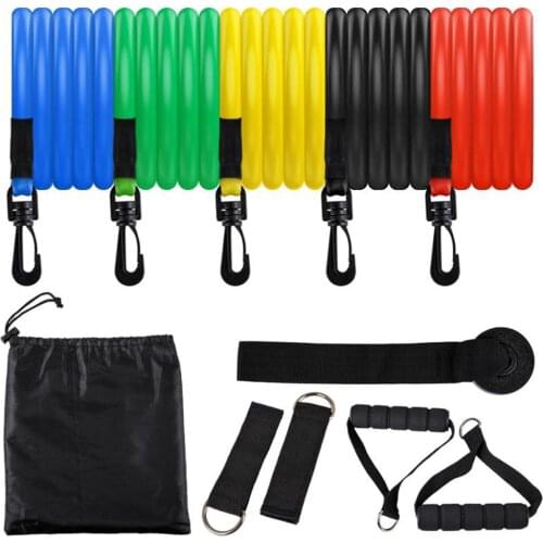 11pcs/set TPE Pull Rope Colorful Handle Exercise Resistance Bands Body Training Workout Yoga Fitness Equipment