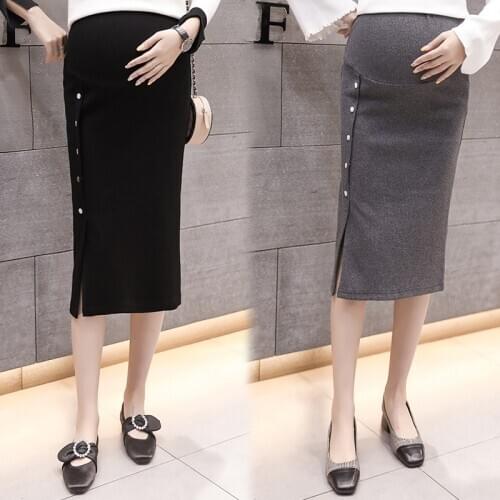 2020 Maternity Split Knitting Skirts Side Buttons Pregnant Women professional Working Skirts Elegant Empire Skirt Spring Autumn