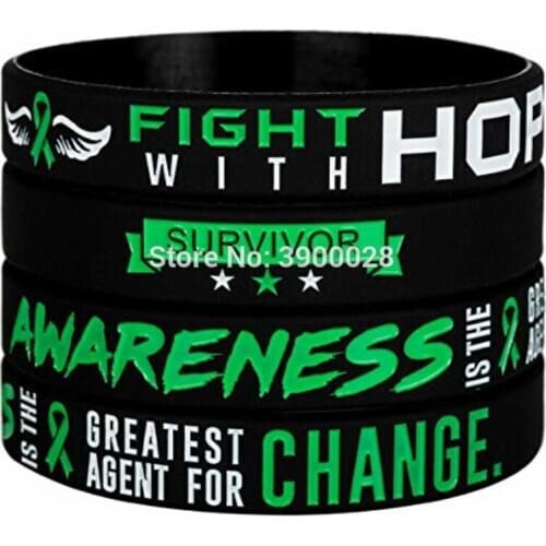 300pcs Green Mental Health Awareness with Saying - Fight With Hope silicone wristband bracelet free shipping by DHL