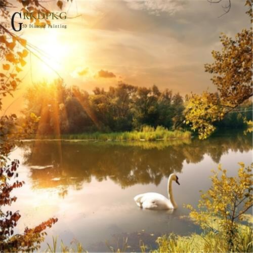 5d diamond painting full square diamond embroidery swan sunrise pond Cross stitch pictures of rhinestones Wedding decoration ima