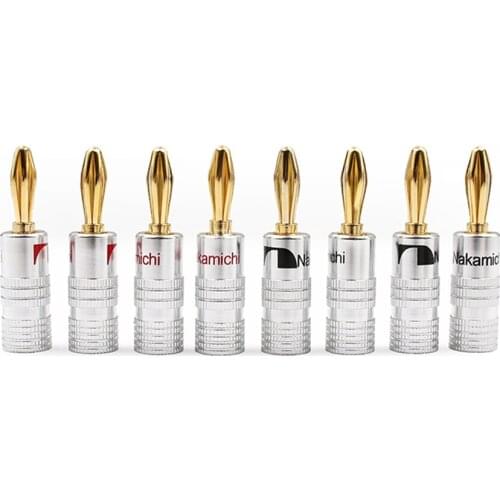 8pcs/4pair Nakamichi Banana Plug Straight Pre Amplifier 24K Gold Plated 4MM Connector Screw Lock Audio Jack Speaker Black Red