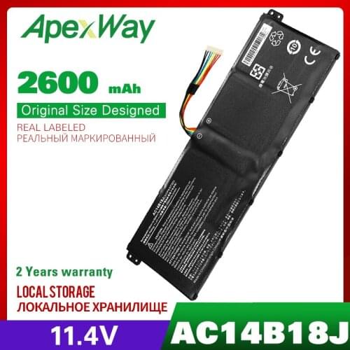 Apeway AC14B18J Laptop Battery for Acer TravelMate B115-MP B115-M Chromebook 13 CB5-311 Chrombook 15 CB5-571 11.4V 2600mAh