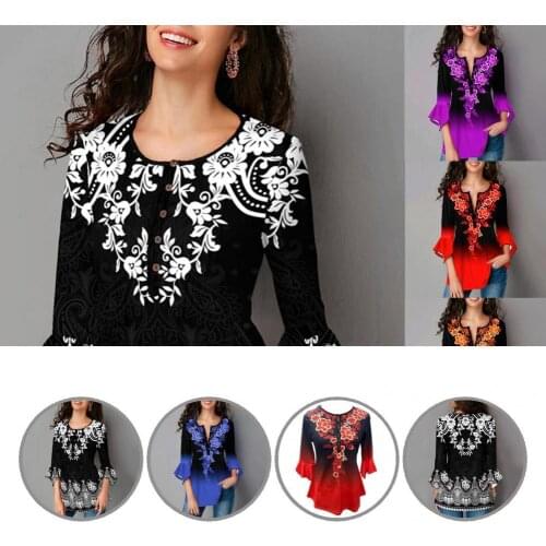 Blouse Stylish Slim All Match Buttons T-shirt Blouse Women Women T-shirt Round Neck for Daily Wear