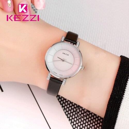 KEZZI Fashion Leather Woman Watches Waterproof Quartz Wristwatches Female Casual Sport Student Watch Relogio Feminino