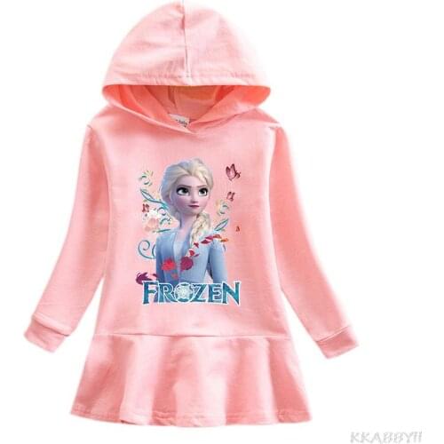 Disney Frozen 100%Cotton Baby Girls Cartoon Long Sleeves Dress Kids Princess Dresses Casual Clothes
