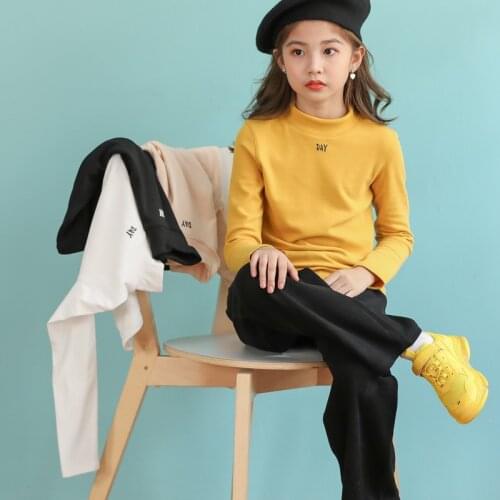 Girls T-Shirt Turtleneck Cotton Girl Tops Tees Autumn Mother Daughter Clothing Kids Letter Print T-Shirt 6 8 10 12 14 16 Yrs