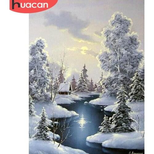 HUACAN 5D Diamond Painting Winter Diamond Embroidery Landscape Full Square Snow Picture Of Rhinestone Christmas Gift