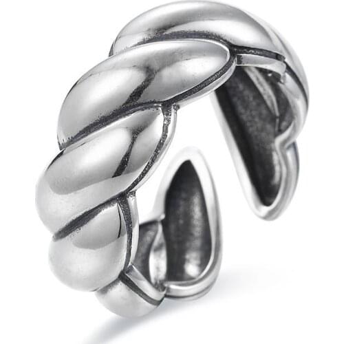 Korean minimalist S925 sterling silver love open ring female niche design sense ins net red retro chubby diagonal ring cool punk