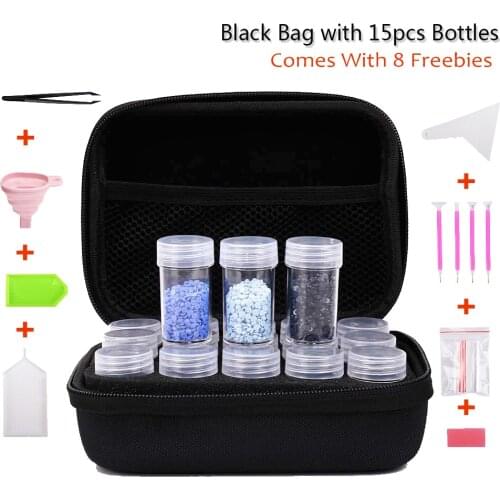 INNE 5D Diamond Painting Storage Box 15-Slot Cross Stitch Tool Rhinestone Beads Container Jar Zippered Case Handmade Supplies