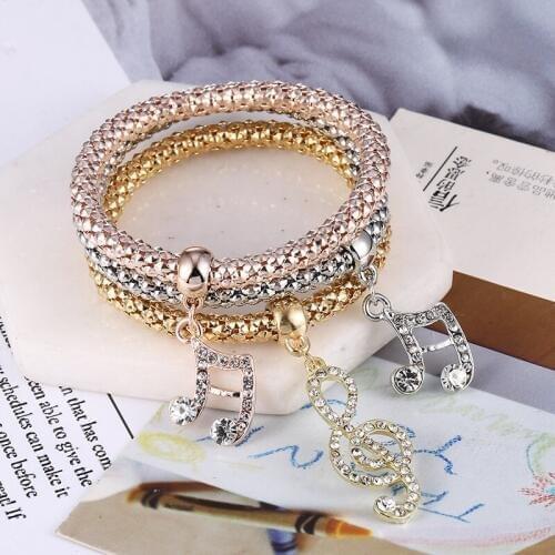 L&H 3PCS/Set Fashion Musical Symbol Bracelets Set High Quality Bohemia Bracelets For Women Unique Rhinestone Bracelets Bangles
