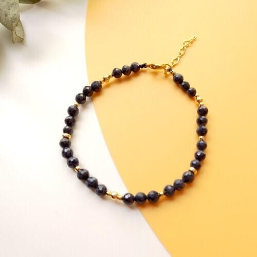Lii Ji Natural 4mm Deep Blue Sapphire Faceted Beads American 14K Gold Filled Bracelet