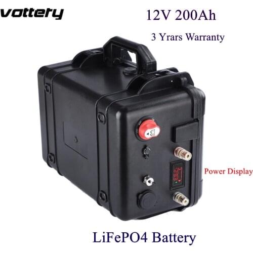 VOTTERY Solar Battery Lithium LiFePO4 12V 200Ah 4S2P Prismatic BMS UPS Power Inverter for RV Campers Golf Cart Off-Road Off-grid