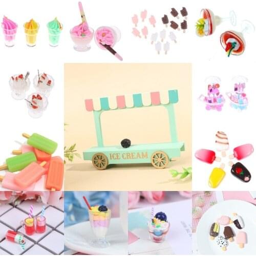 Mini Strawberry Blueberry Ice Cream Ice-lolly Model Ice Cream Cup Spoon Ice Cream Cart Showcase Mini Food Doll House Accessories