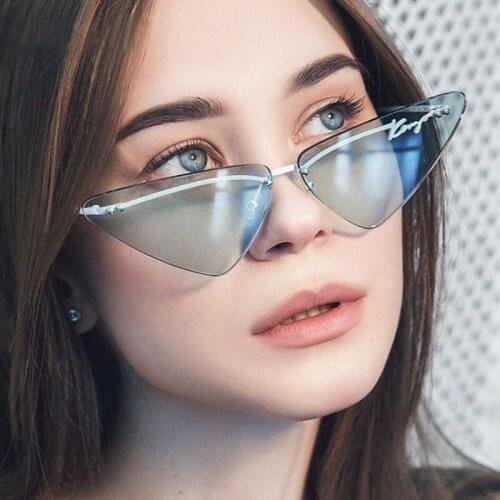 Fashion Cat Eye Rimless Sunglasses Women Retro Transparent Ocean Lens Glasses Luxury Ladies Triangle Design Sun Glasses UV400