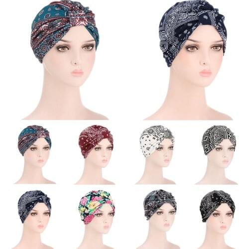 Fashion Muslim Turban Scarf For Women Islamic Inner Hijab Caps Printed Twisted Arab Wrap Head Wraps Musulman Turbante Bonnet New
