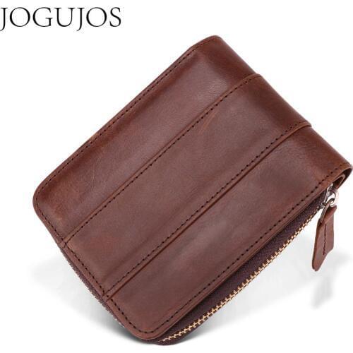 JOGUJOS Men Wallet Genuine Leather Card Holder Man Luxury Short Wallet Purse Zipper Wallets Casual Purse RFID Wallets for Male