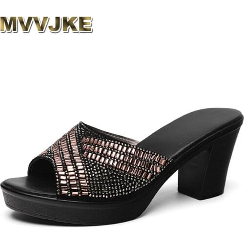 MVVJKE Crystal women slipper ladies summer slippers shoes women high heels fashion rhinestone summer slides shoes ZapatosMujer