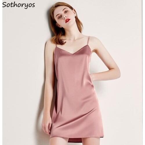Nightgowns Women V-neck Backless Low Neck Silk Satin Womens Sleeveless Summer Sexy Sleepwear Nightdress Slip Thin Homewear Retro