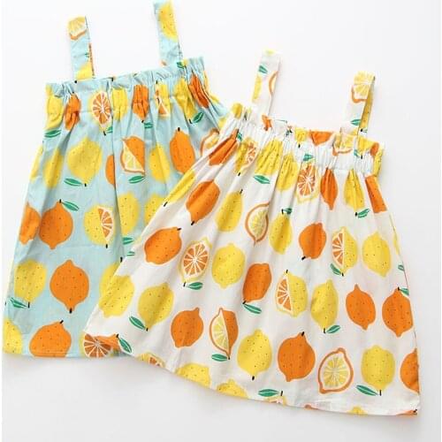 2021 New Summer Girl Dress Toddler Infant Baby Girls Lemon Print Sleeveless Strap Princess Dresses Outfits Girl Casual Clothes