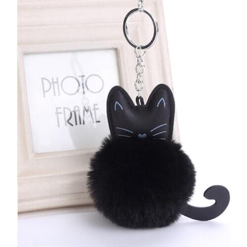 New Cute Fluffy Cartoon Cat Fur Ball Key Chain Women Pompom Car Keychain Trendy Key Ring Holder Bag Backpack Pendant Accessories