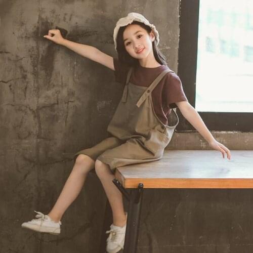 Toddler Girl Clothes Summer Kids Clothes Sets O-neck Collar T-shirt+Casual Overalls 2Pcs Suits For Girl 3 4 5 6 7 8 12 Years