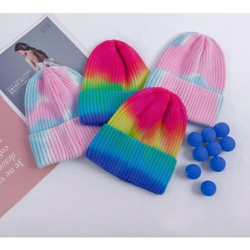 Autumn Winter Tie Dye Beanie Hat Women Men Rabbit Velvet Gradient Color Warm Knitted Hat Boy Girl Outdoor Street Hip Hop Bonnets