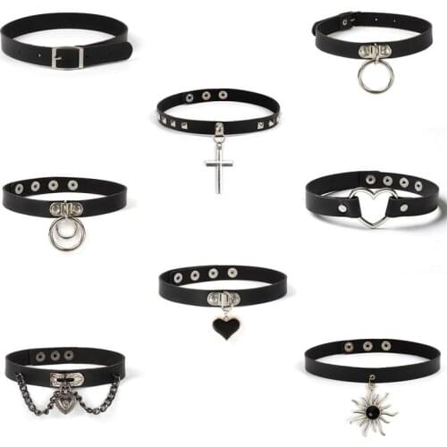 Harajuku Style Black Punk Choker Collar Necklace Ins Love Leather Retro Neckband Clavicle Necklace Female Gothic Torques Jewelry