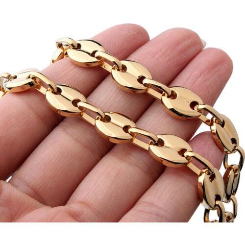 11mm Gold Color Stainless Steel Necklace for Men and Women Chain of Melon Seeds Best Gift Jewelry Accessories Wholesale Retail