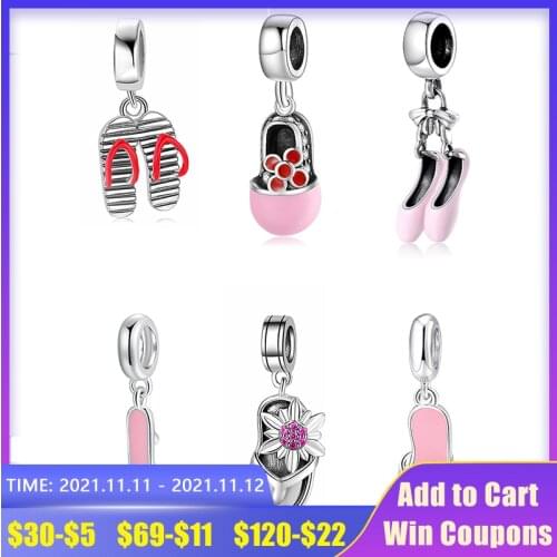 Flowers and slippers Pendant with sparkling zircon charms for bracelet making fit designer bead bracelet Jewelry Making