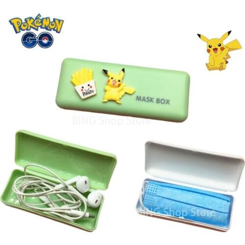 Pokemon Pikachu Mask Storage Box Cartoon Anime Disposable Mask Spare Box Mini Portable Dustproof and Dirty Headphone Storage Box