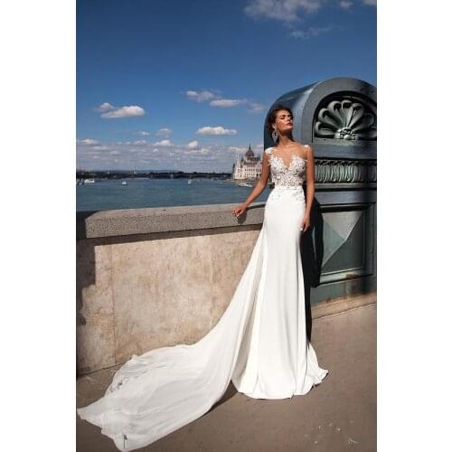 Chiffon and Lace Appliqued Sexy Sheer Neck Mermaid Wedding Dresses New Fashionable Bridal Gowns