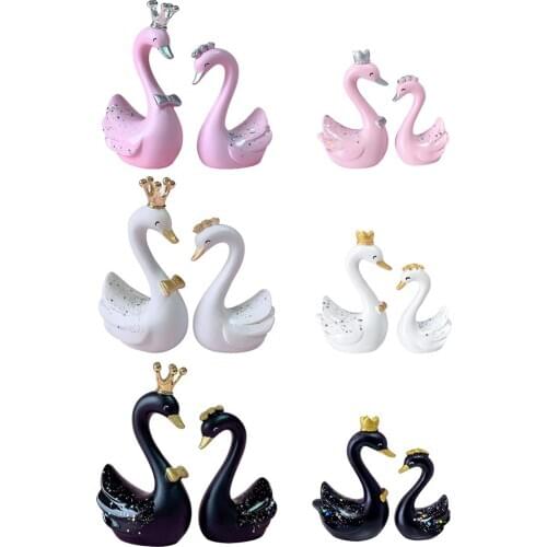 Resin Miniature Crown Swan Standing Statue Handpainted Sculpture Artwork Novelty Home Desk Car Dashboard Decoration Gift