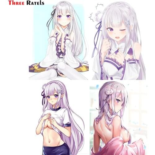 Three Ratels F381 Anime Girl Uniform Cleavage Emilia For Re_zero Car Body Stickers Decoration Auto Accessories Anti Scratch Film