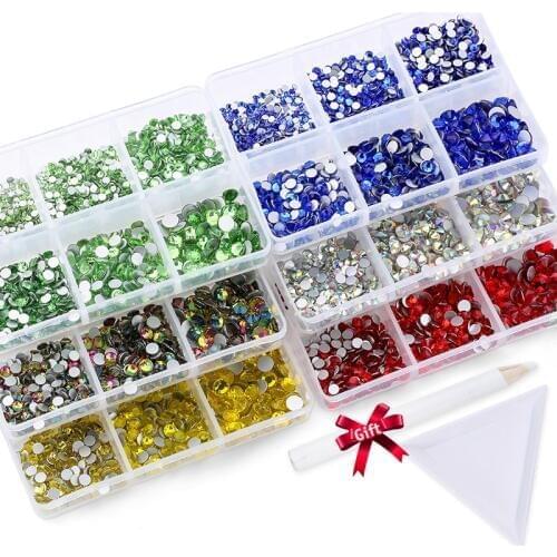 1250pcs 6 Boxes/Set Of AB Crystal Rhinestone SS4-SS20 Diamond Gem 3D Glitter Nail Decoration Sewing DIY Handmade Decoration