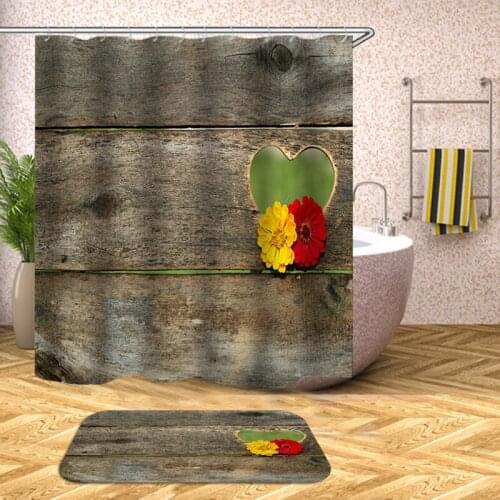 Wooden Door Printed Shower Curtains Bathroom Decor Curtain Fabric Waterproof