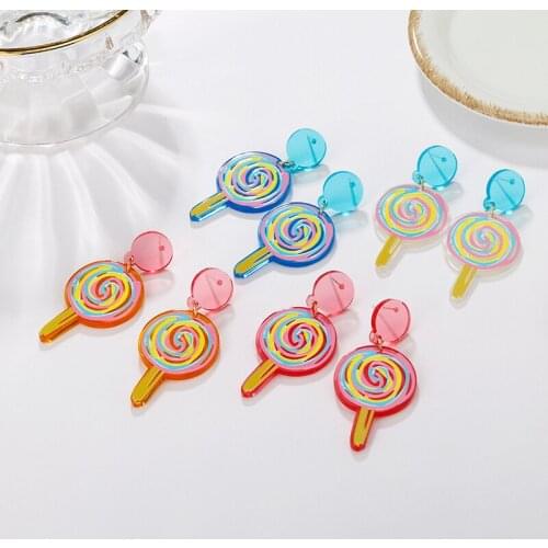 Stylish Pendants Stud Earrings For Women Lollipop Shape Colorful Long Piercing Stud Earrings Lovely Female Jewelry Wholesale Hot
