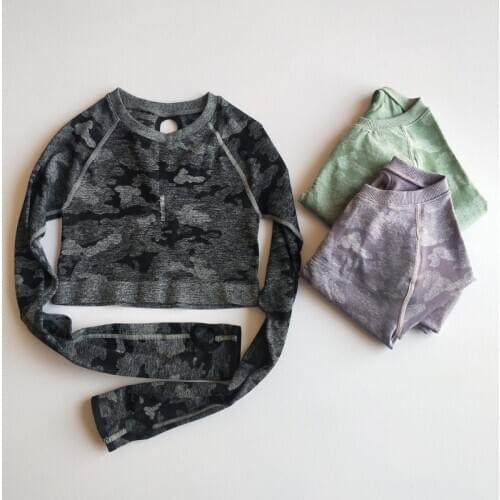Yoga Tops Women Long Sleeves Gym Shirt Camouflage Quick Dry Crop Tops T-shirts Workout Fitness Clothing For Women Breathable