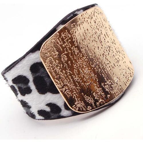 Personality Leopard Horsehair Imitation Leather Bangle Bracelet Women Alloy Buckle Adjustable Fashion Women Bracelets&Bangles